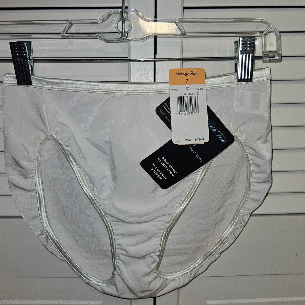 Vanity Fair Body Shine Illumination Hi-Cut Brief Panty Star White 13108 Size 7
